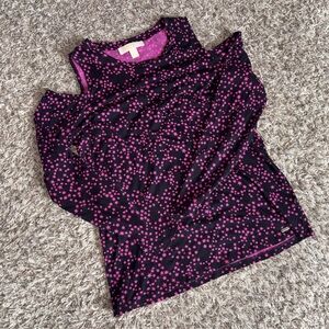 Michael Kors Girls' Black Long-Sleeve Cold-Shoulder Top with Pink Star Print
